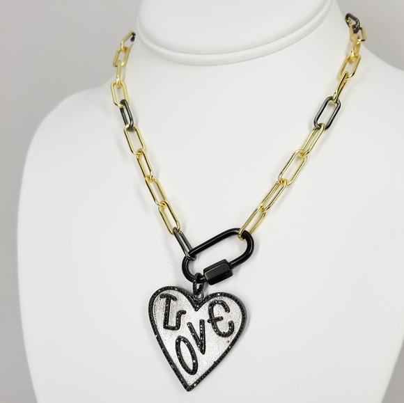 NWT Heart LOVE Pave CZ Paperclip Carabiner Choker - Picture 2 of 11